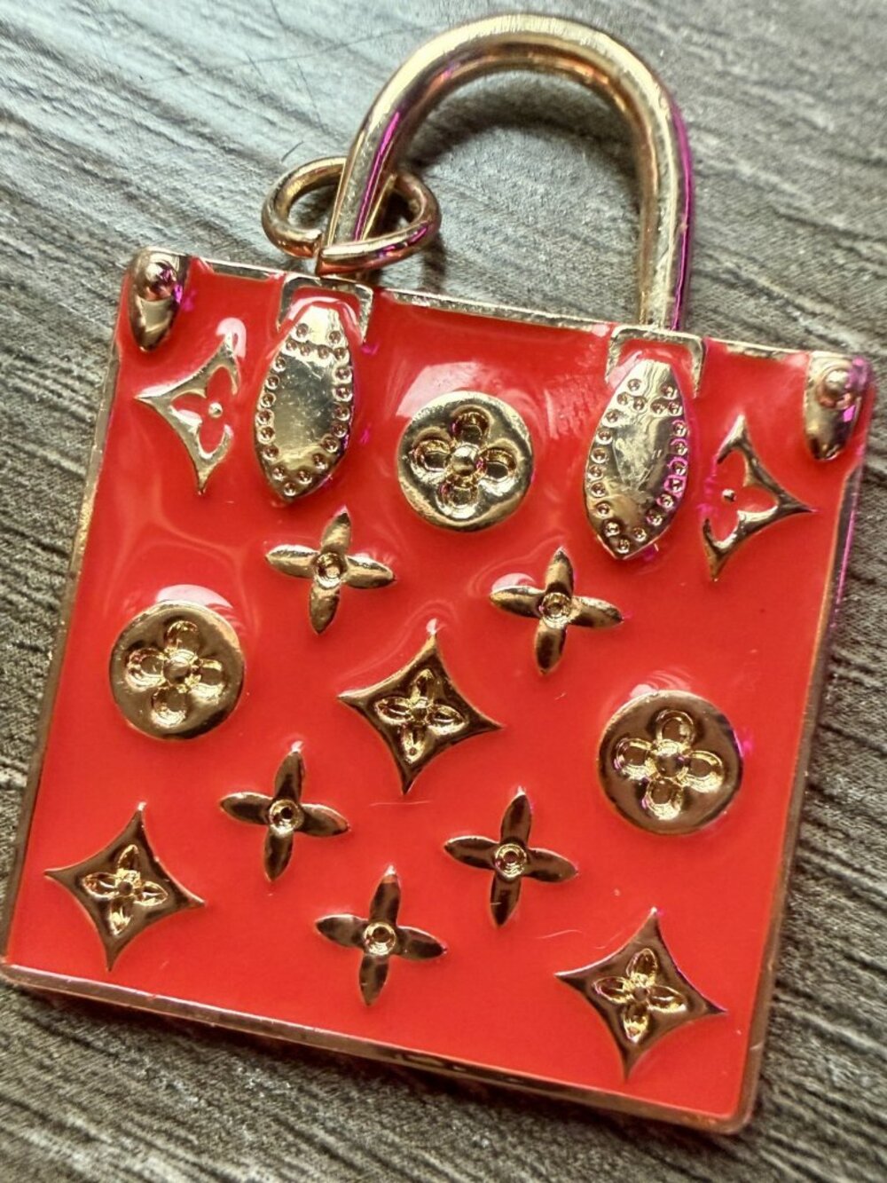 Authentic Louis Vuitton Red Monogram Mini Shopping Bag Charm Pendant